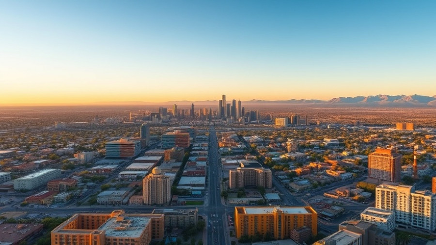 Arizona cityscape at sunrise for weekly weather forecast.