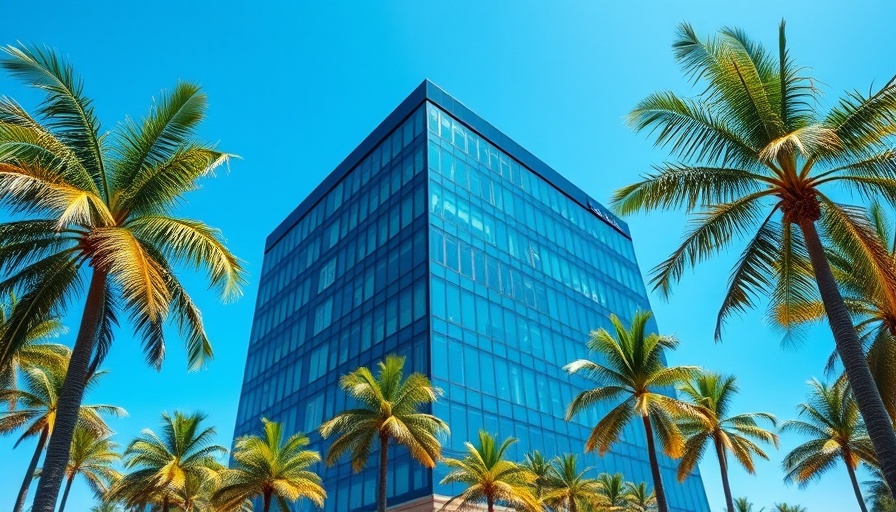 Modern office building with palm trees reflecting Arizona diabetes action plan.