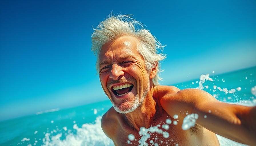 Energetic older man surfing to optimize testosterone naturally.