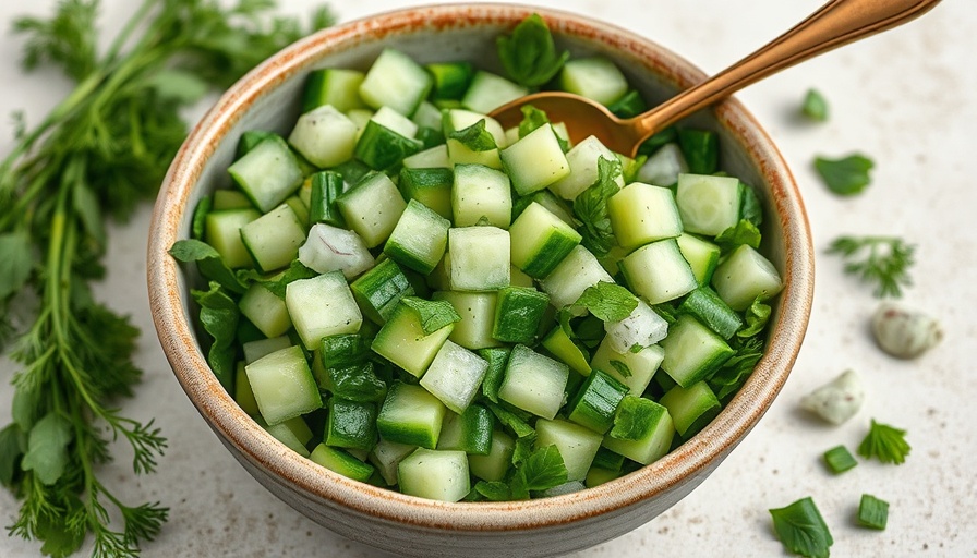 Vibrant Green Goddess salad with cucumbers and greens in a bowl.