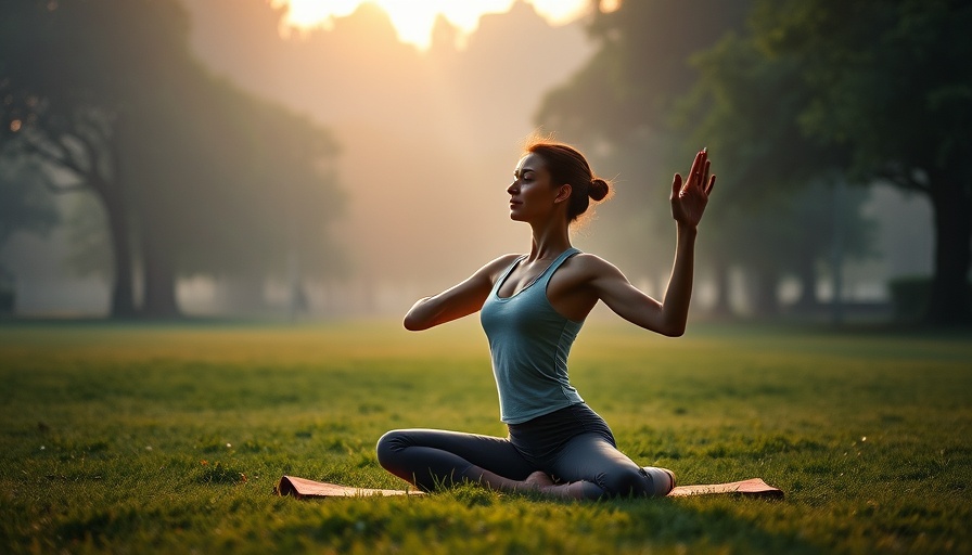 Serene woman practicing yoga in a lush park, healthy living.