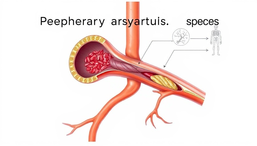PAD patient's blood vessels illustration indicating cardiovascular risks, highlighting therapy relevance.