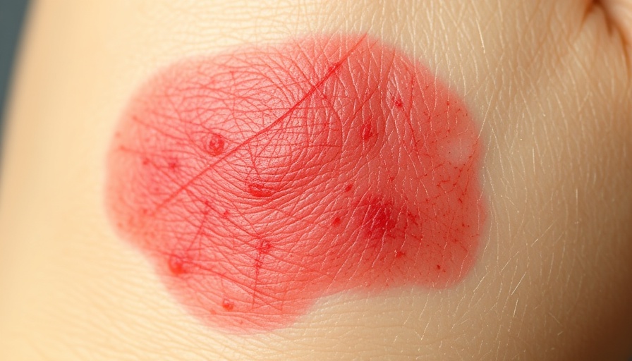 Red irritated skin with rash and hand scratching, Crohn's disease skin disorder.
