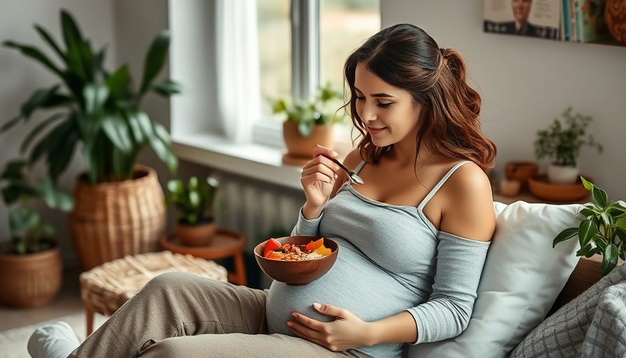Pregnant woman eating healthy bowl discussing gestational weight gain determinants.