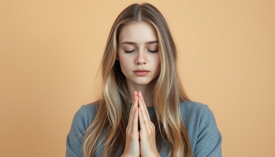 Young woman with serene expression and long blonde hair in prayer pose, representing Pleiadians.