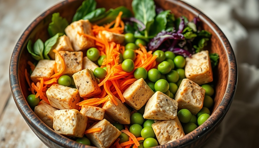 Colorful Peanut Tofu Power Bowl with fresh greens and edamame.