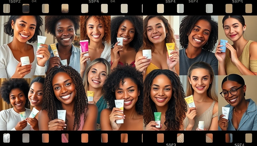 Diverse individuals showcasing moisturizers with SPF in a film strip collage.