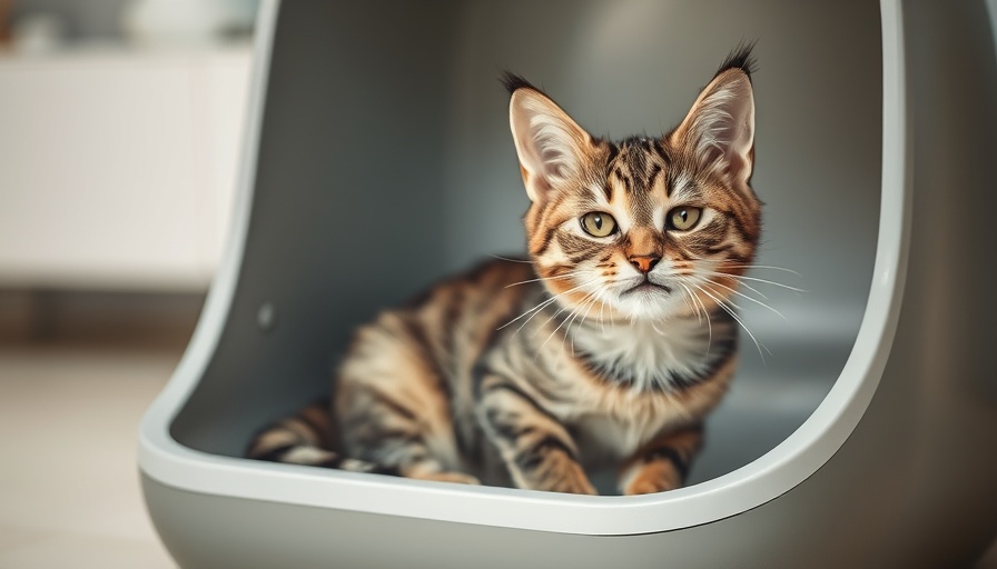 Playful tabby cat in Litter-Robot 4, content and relaxed.