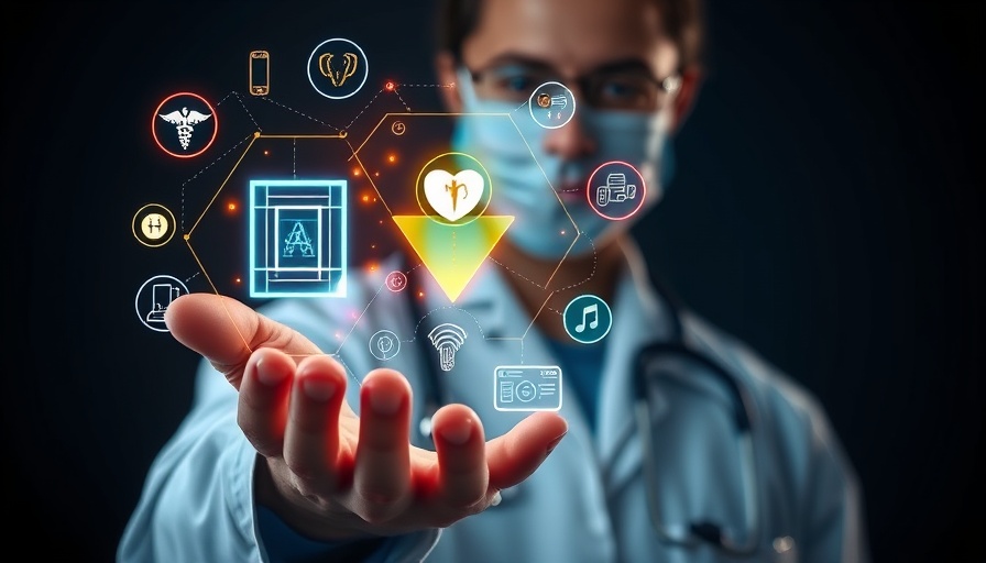 Futuristic AI integration in healthcare visualization, AI Scribes Boosting Patient Care.