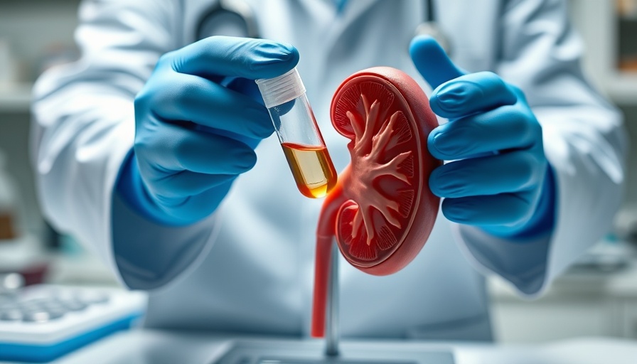 Anatomical kidney model and urine test, renal health analysis.