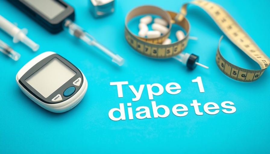 Diabetes tools on blue background signify Type 1 Diabetes.