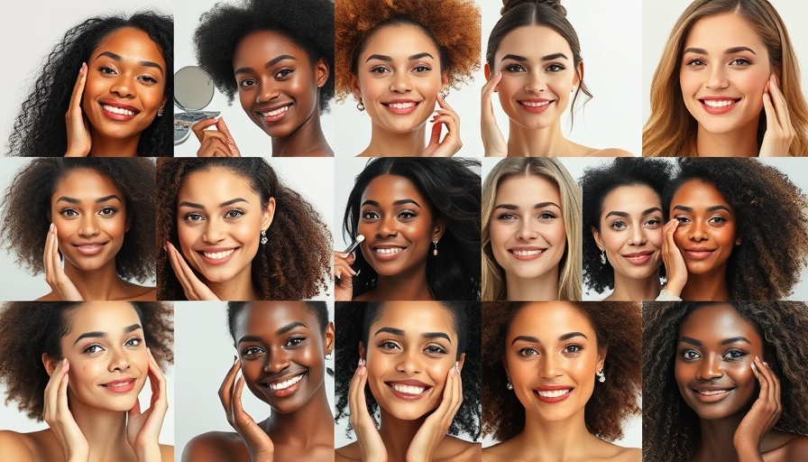 Collage of womens beauty techniques with skincare and makeup.