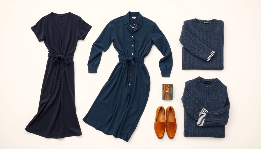 Collection of transitional style essentials including clothing and accessories.