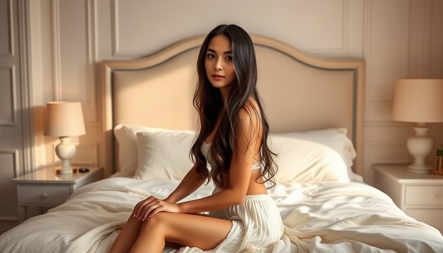 Classic bedroom with soft furnishings and a woman sitting on the bed.