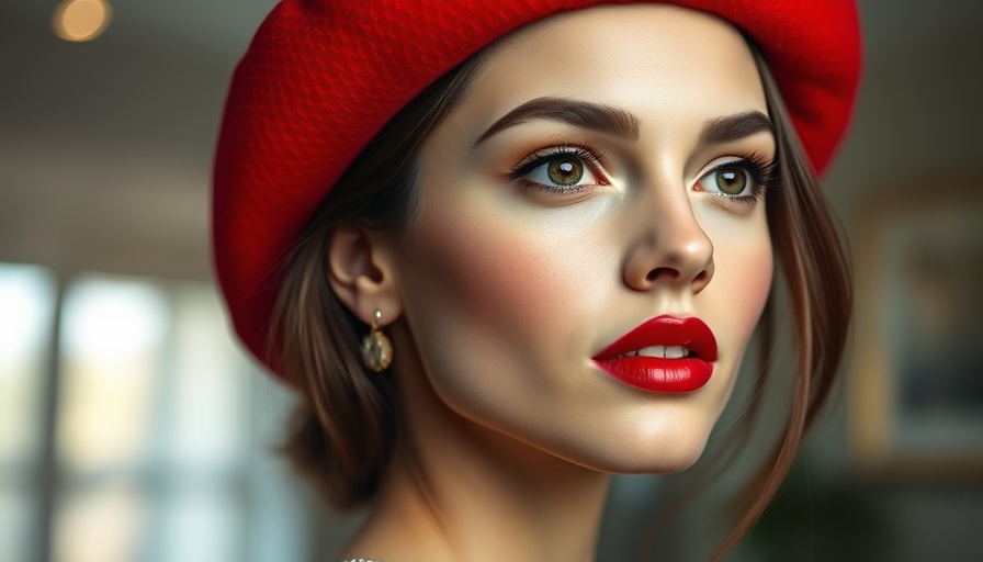 Elegant woman with red lipstick and beret in soft lighting