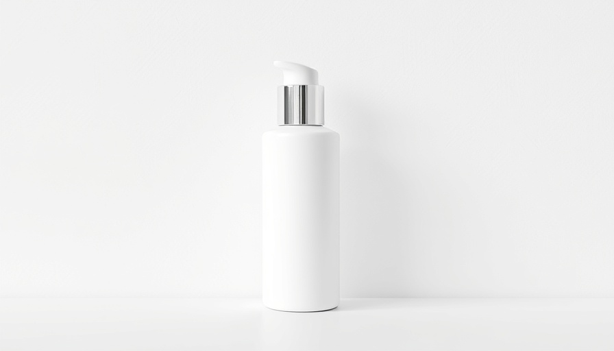 Minimalist skincare bottle on textured white background.