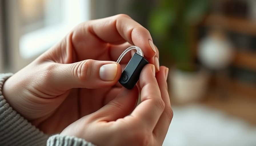 Hands holding a hearing aid during fitting, exploring details.