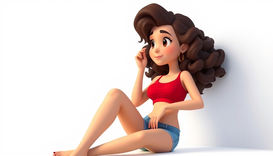 Detailed cartoon woman with curly hair, pondering beauty routine impact.