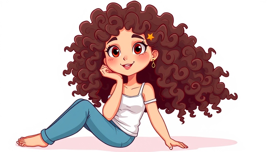 Cartoon woman with curly hair in casual pose