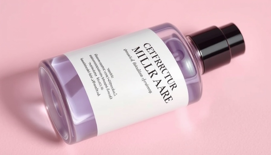 Elegant skincare bottle on a soft pink background.