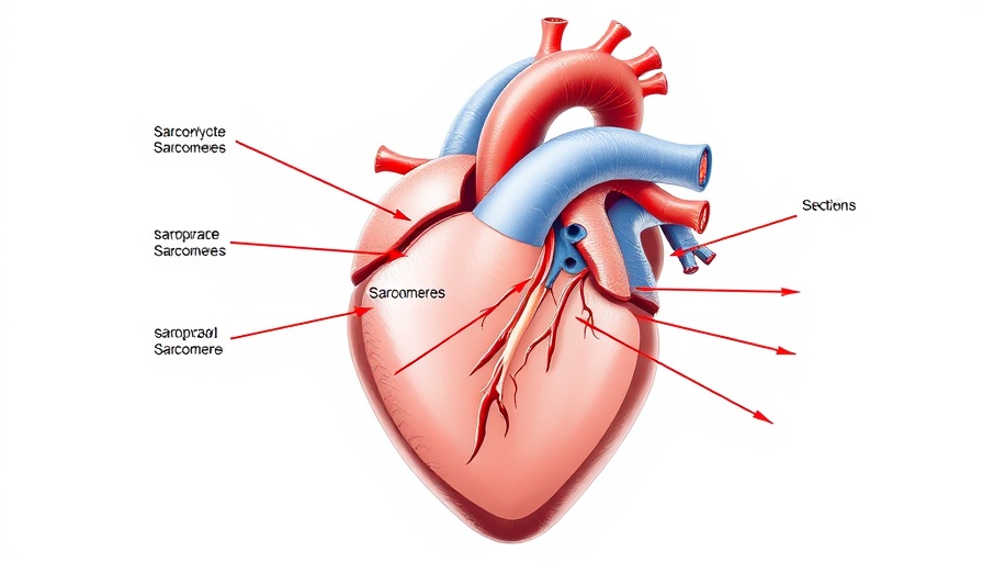 Illustration explaining early-onset atrial fibrillation genetic link with heart and sarcomere.