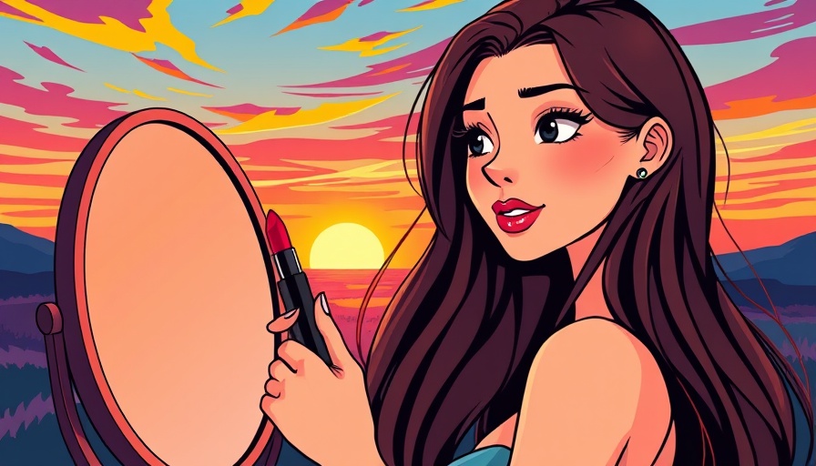Abstract illustration of woman with lipstick in colorful setting for best plant based skincare.