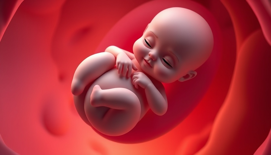 3D rendering of a fetus in the womb, focusing on fetal heart monitoring.