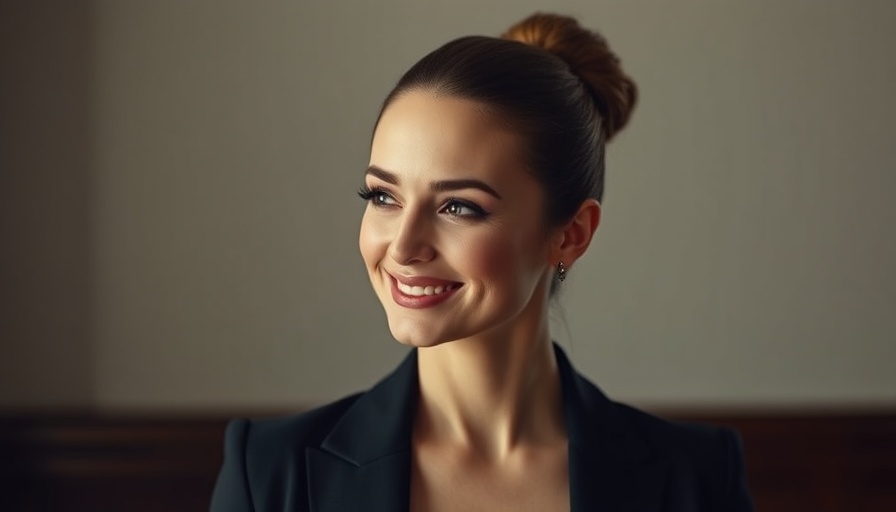 Elegant woman showcasing beauty tips with sleek hairstyle.