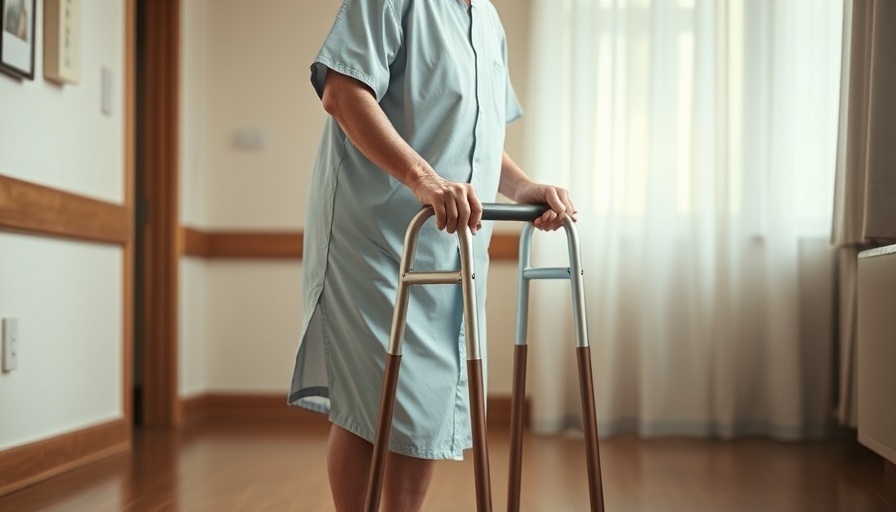 Elderly patient using walker in hospital, illustrating frailty increases mortality in PCI patients.