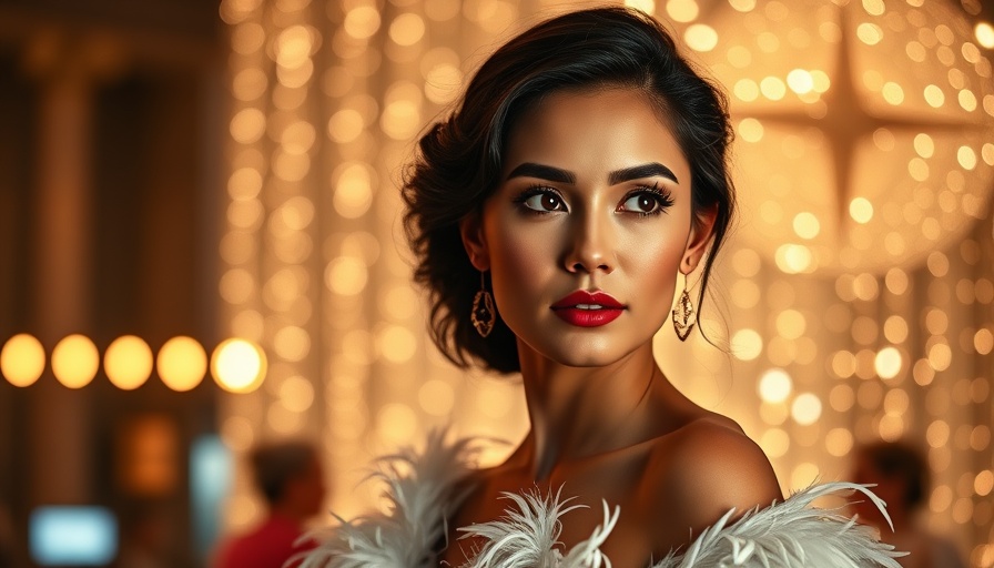 Elegant woman at red carpet event in stylish white dress.