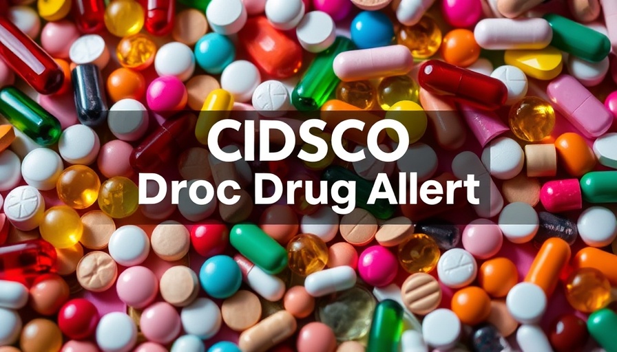 Colorful pills with CDSCO drug alert text for drug quality standards.