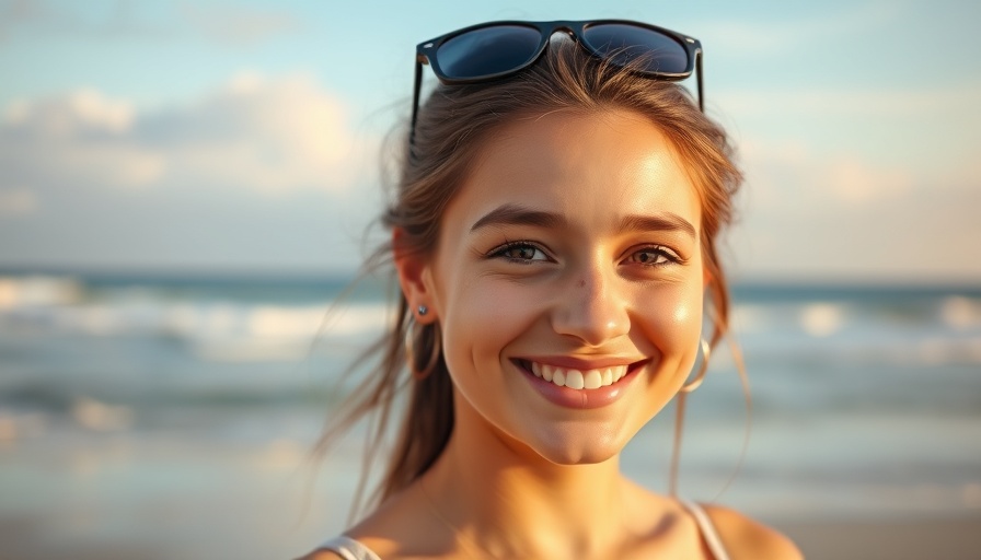 Smiling woman at the beach during sunset, beauty tips moment.