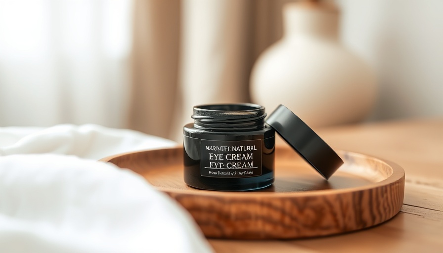Eco-friendly eye cream jar on wooden tray - green beauty tips.