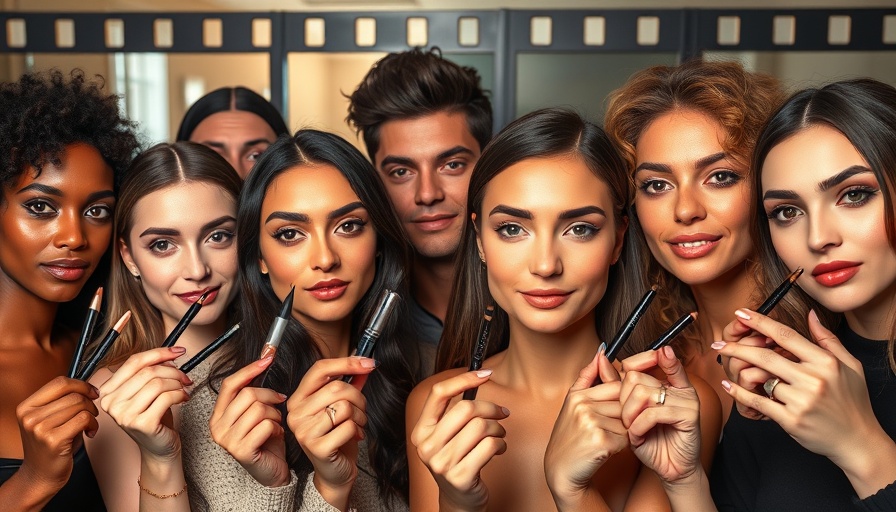 Diverse group showing long-lasting eyeliners on filmstrip background.