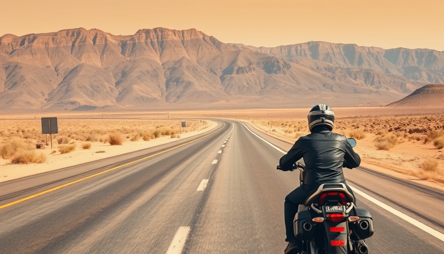 Daytime traffic on SR 347 with mountainous desert backdrop