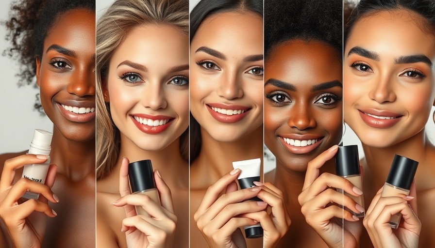 Diverse women with foundation products for oily skin, modern layout.