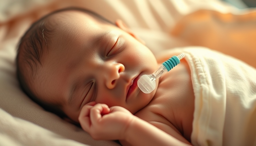 Newborn with medical tube lying peacefully, illustrating severe neonatal morbidity.