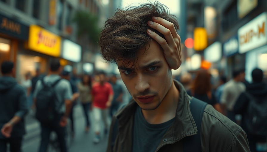 Overwhelmed young man in an urban blur, representing ADHD in UK prisons.