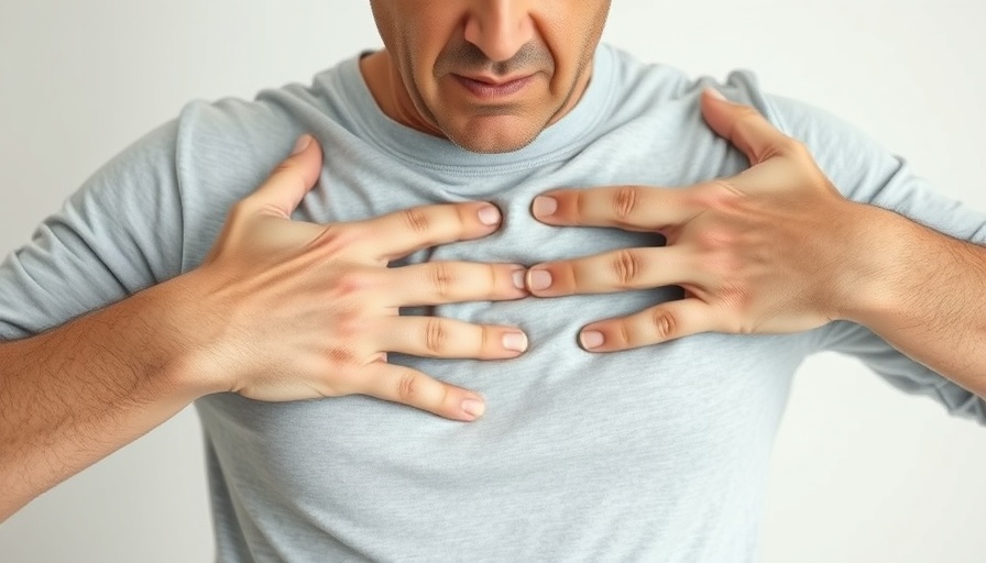 Man experiencing chest pain, illustrating telemedicine for urgent care.