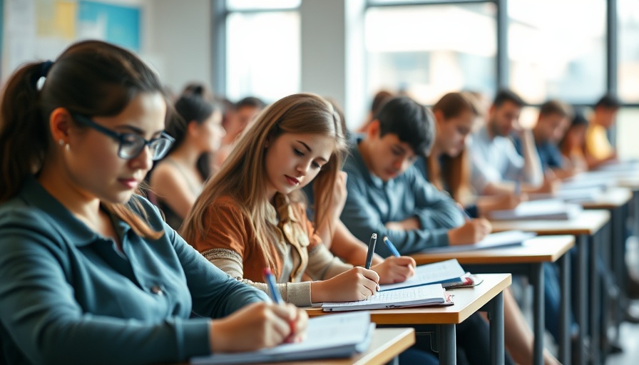 Students in a classroom taking exams, illustrating the concept of eliminating provincial exams.