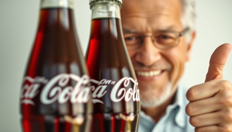 Coca-Cola bottles and a smiling man with a thumbs-up, Coca-Cola cane sugar change.