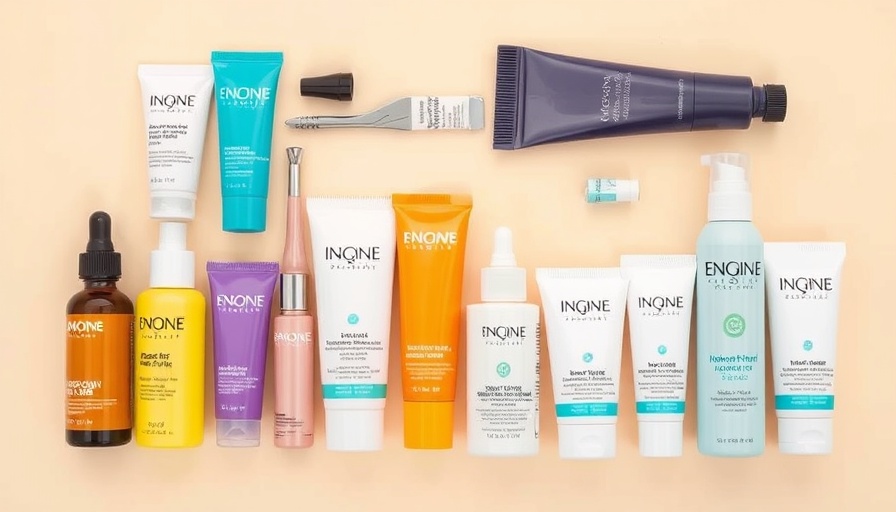 Ingrown hair treatments assortment on beige background.