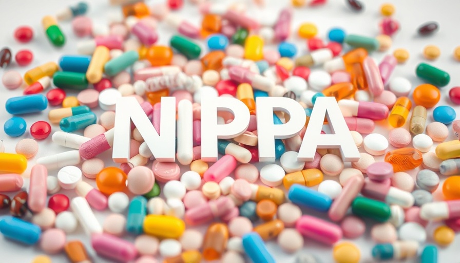 Assorted pills with NPPA overlay highlighting arbitrary drug pricing.