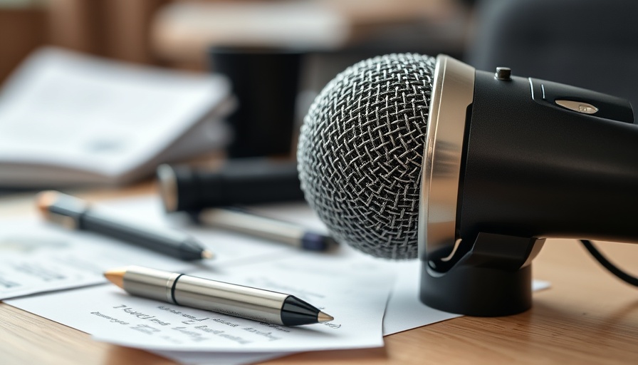 AI advantage in e-commerce close-up microphone with desk items.