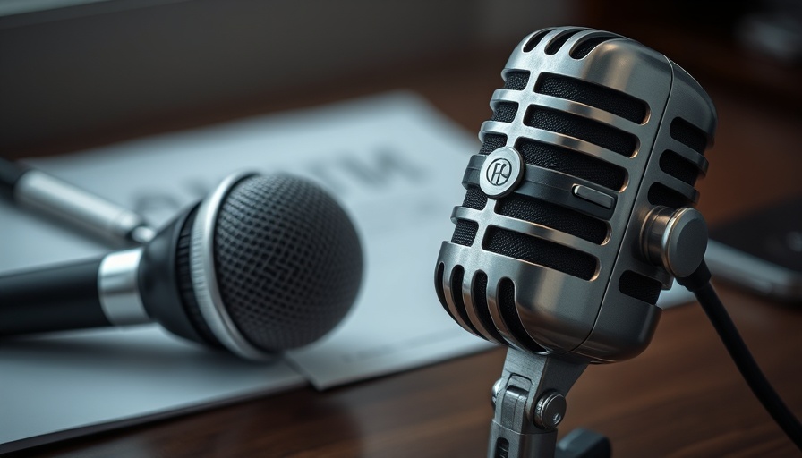Close-up of vintage microphone with papers and pen, Future of Marketing AI