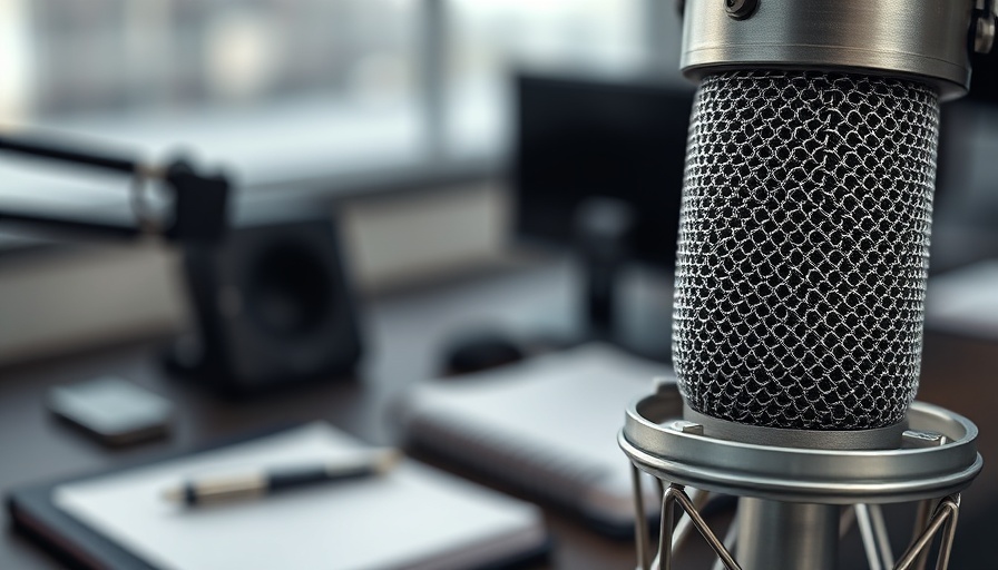 Professional microphone with notebook and pen, AI in Management