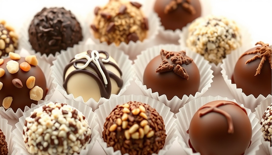 Assorted gourmet chocolate truffles variety in paper cups.