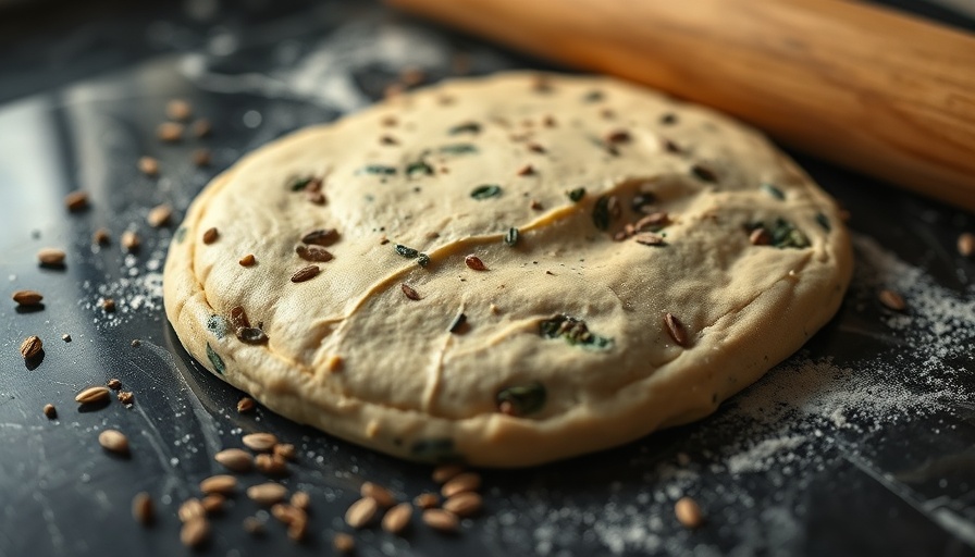 Cannabis-infused dough on marble with rolling pin.