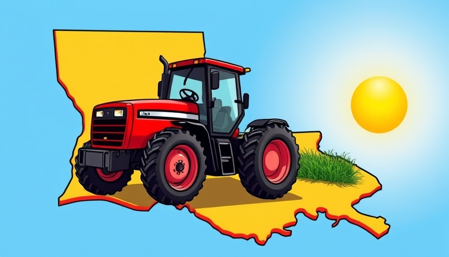 Illustration of planting conditions in Northeast Louisiana with tractor and sun.