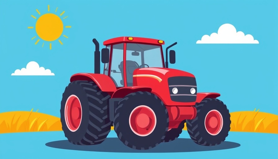 Colorful illustration of Louisiana map with red tractor representing farmers